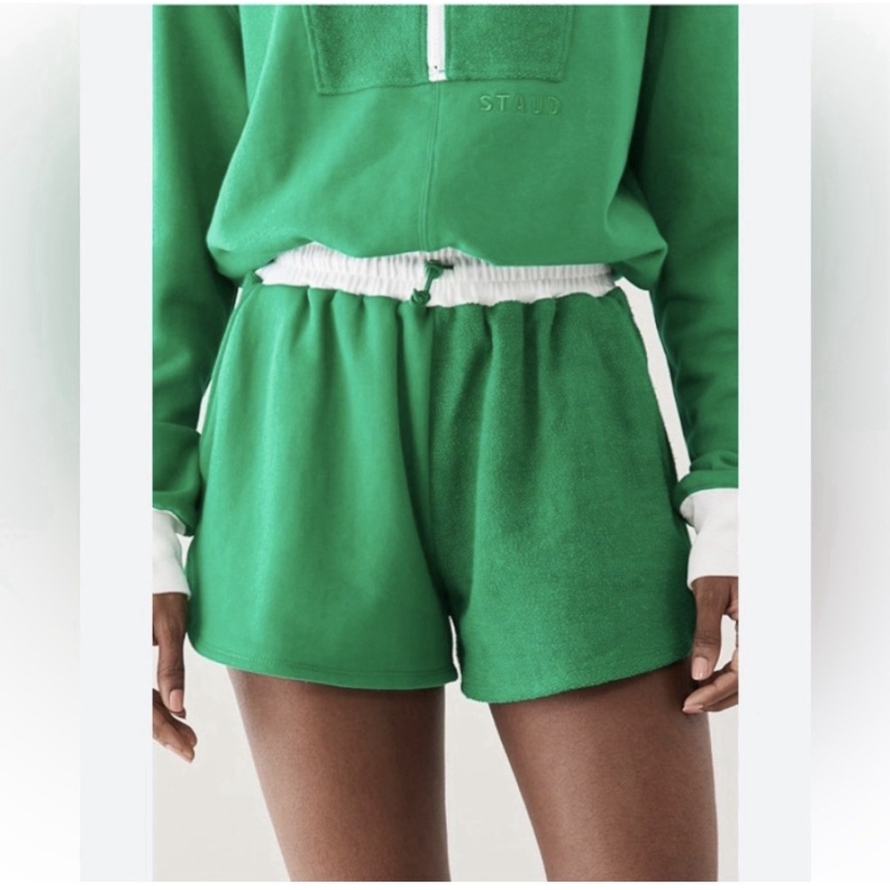 STAUD Bungee Track Shorts Small Green Terry Cotton